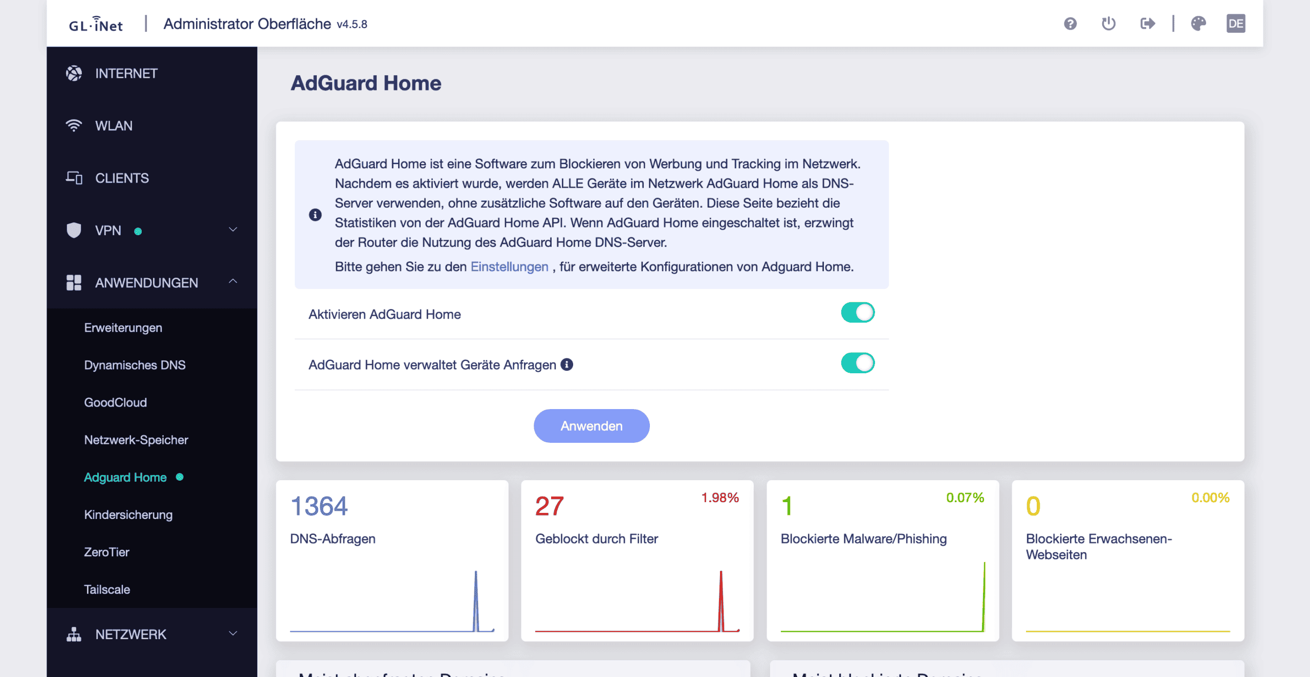 AdGuard Home GL.iNet Admin Panel1 • 🚀 techboys.de : 💡Smarte Technik & Hardware für den Alltag