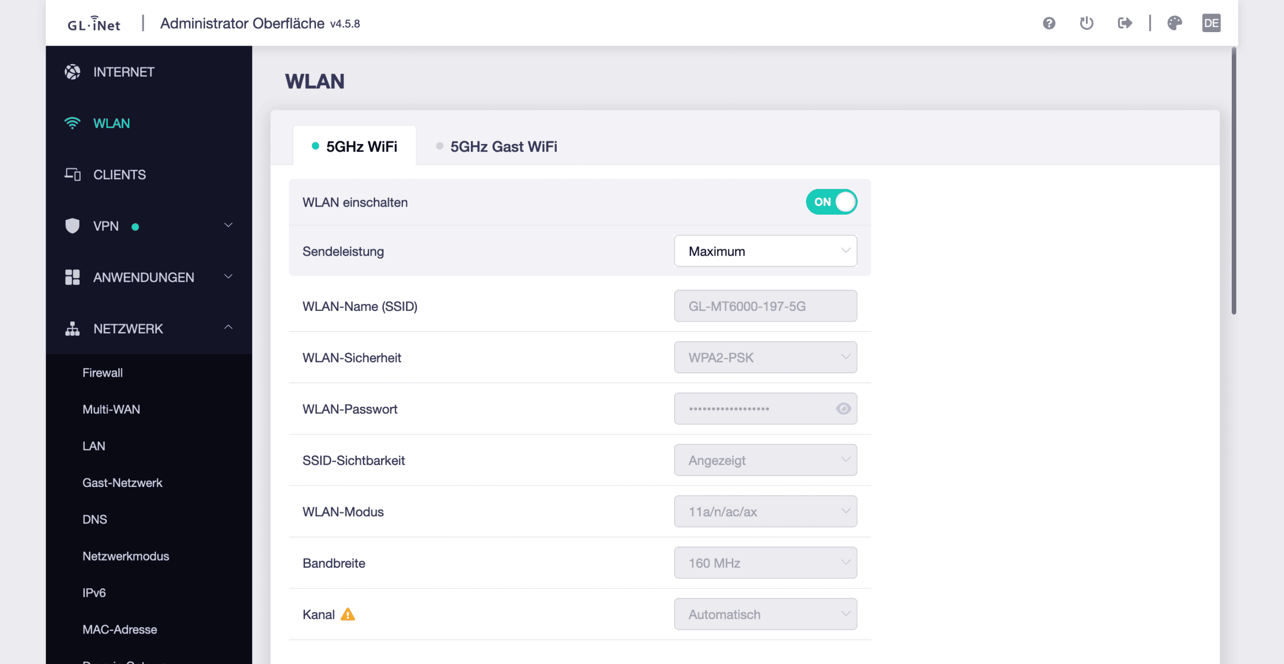 kein DualWLAN GL.iNet Admin Panel1 • 🚀 techboys.de : 💡Smarte Technik & Hardware für den Alltag